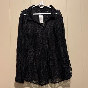 Torrid Madison Black Button-Up Lace Long Sleeve Shirt Blouse 5 NWT